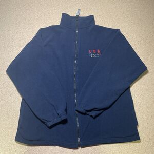 Vintage USA Olympic Rings Jacket Mens XL  Zip Fleece Blue 90s Made in USA
